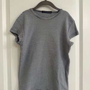 Brandy Melville Blue and White Striped Short Sleeve Tee